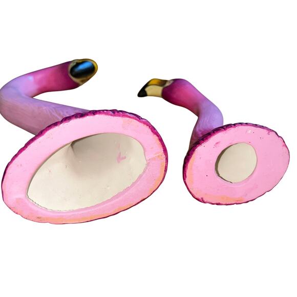 Vintage chalk wear flamingo heads hand painted figurines beach house - Picture 8 of 9